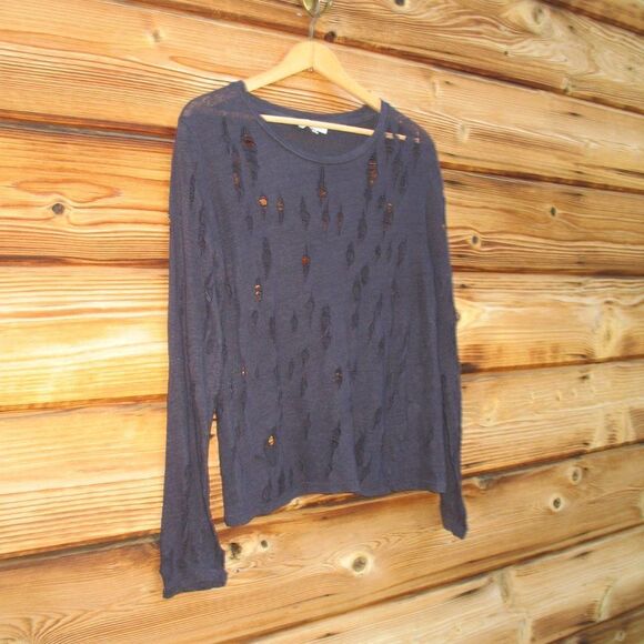 IRO Marvina Blue Linen Distressed Pullover Knit Top - Picture 3 of 9